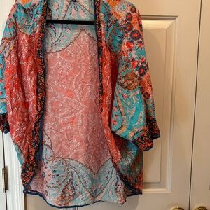 Tolani Teal and Coral Patterned Kimono
